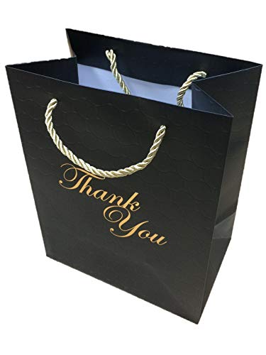 MODEENI 12 Black Thank You Bags with Handles 8x10 Gold Foil Medium Thank U Paper Gift Bags Luxury Event Shopping 8x5x10 Premium Quality Cute Matte Modern Embossed Birthday Merchandise Clothing Business Store Wedding Guests