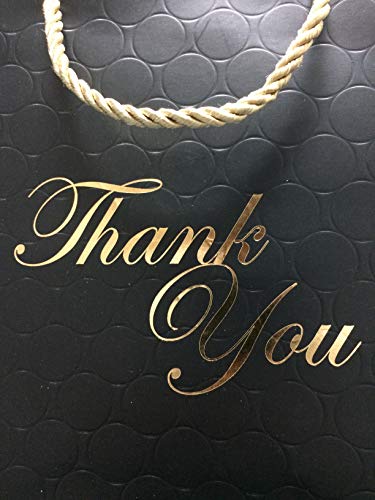 MODEENI 12 Black Thank You Bags with Handles 8x10 Gold Foil Medium Thank U Paper Gift Bags Luxury Event Shopping 8x5x10 Premium Quality Cute Matte Modern Embossed Birthday Merchandise Clothing Business Store Wedding Guests