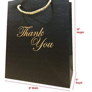 MODEENI 12 Black Thank You Bags with Handles 8x10 Gold Foil Medium Thank U Paper Gift Bags Luxury Event Shopping 8x5x10 Premium Quality Cute Matte Modern Embossed Birthday Merchandise Clothing Business Store Wedding Guests