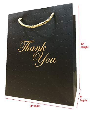 MODEENI 12 Black Thank You Bags with Handles 8x10 Gold Foil Medium Thank U Paper Gift Bags Luxury Event Shopping 8x5x10 Premium Quality Cute Matte Modern Embossed Birthday Merchandise Clothing Business Store Wedding Guests