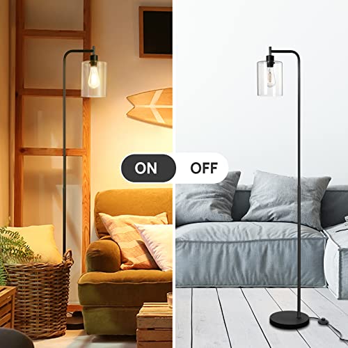Consciot Industrial LED Floor Lamp, with Hanging Glass Shade, ST64 9W Vintage Filament Bulb, Foot Switch, Modern Standing Lamps Tall Pole Lights for Living Room Bedroom Home Office Reading