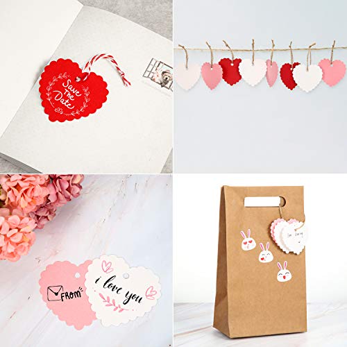 300 Pieces Valentine's Day Gift Tags Heart Shape Kraft Paper Tags Hang Label Hanging Decoration with Strings for Valentine's Party DIY Wrapping Supplies (Red, White, Pink)