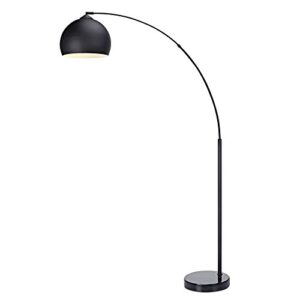 versanora vn-l00013 arquer real marble base modern led arc floor lamp tall standing hanging light with bell shade for living room reading bedroom home office, 67 inch height, black
