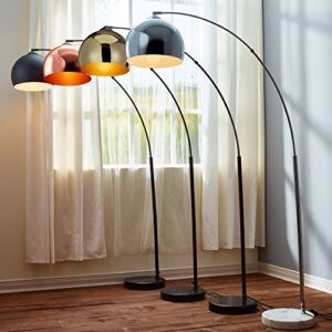 Versanora VN-L00013 Arquer Real Marble Base Modern LED Arc Floor Lamp Tall Standing Hanging Light with Bell Shade for Living Room Reading Bedroom Home Office, 67 inch Height, Black