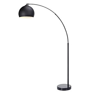 Versanora VN-L00013 Arquer Real Marble Base Modern LED Arc Floor Lamp Tall Standing Hanging Light with Bell Shade for Living Room Reading Bedroom Home Office, 67 inch Height, Black