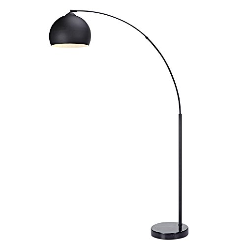 Versanora VN-L00013 Arquer Real Marble Base Modern LED Arc Floor Lamp Tall Standing Hanging Light with Bell Shade for Living Room Reading Bedroom Home Office, 67 inch Height, Black