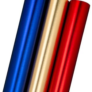 MAYPLUSS Wrapping Paper Roll - Mini Roll - 17 inch X 120 inch Per roll - Solid Matte Gold/Red/Blue Design (42.3 sq.ft.ttl)