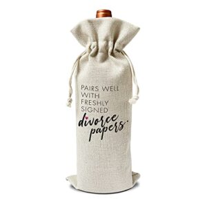 divorce wine gift bags – for divorce party, break up congratulations – reusable burlap with drawstring gift bag (5.5″x 13.5″)-1 pcs/jiu043