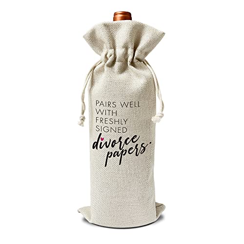 Divorce Wine Gift Bags - for Divorce Party, Break Up Congratulations - Reusable Burlap With Drawstring Gift Bag (5.5"x 13.5")-1 Pcs/jiu043