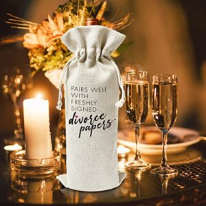 Divorce Wine Gift Bags - for Divorce Party, Break Up Congratulations - Reusable Burlap With Drawstring Gift Bag (5.5"x 13.5")-1 Pcs/jiu043