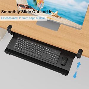 EQEY Keyboard Tray Under Desk Slide,Clamp On Keyboard Tray Under Desk Keyboard Tray Slide Out with Sturdy C-Clamp Mount & Wrist Support Pad Keyboard Drawer for Desk (30 x 10 inch) Black