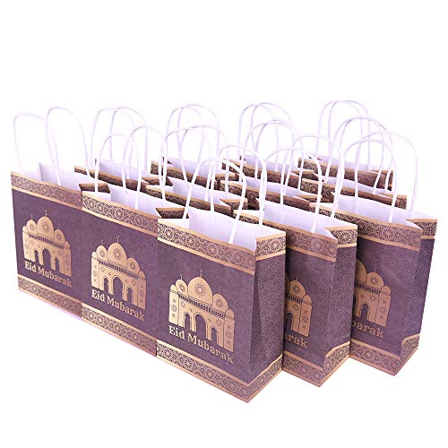 KEPATO 12 PCS Eid Mubarak Paper Gift Bags Ramadan Medium Treat Box for Eid party,Muslim Party,Eid Decoration, Eid Gift Wrapping