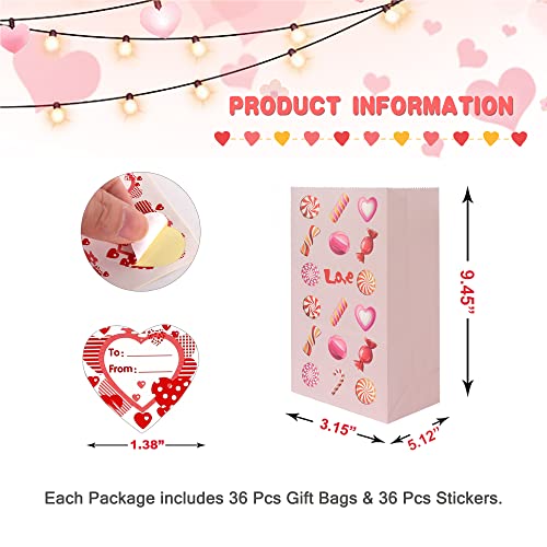 HolidayIdeas 36 Pack Paper Gift Bags Valentine’s Day Party Favors Goodie Bags for Kids Adult Paper Treat Bags for Wrapped Gifts Party Supplies Decoration