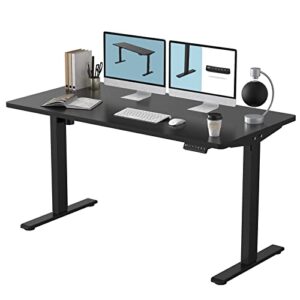 flexispot en1 electric height adjustable standing desk 55 x 28 inches whole-piece desk board memory controller home office standing desk(black frame + 55″ black top)