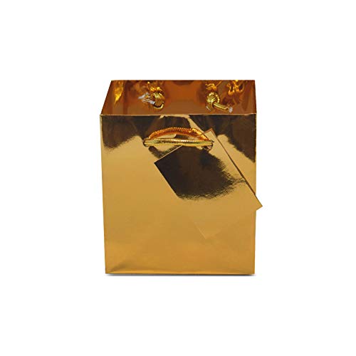 OccasionAll - 12 Pack Gold Mini Gift Bags, Metallic Paper Euro Totes with Handles for Gifts, Christmas, Holidays, Birthday Party & Wedding Favors, Small Business & Retail Use, in Bulk - 4x2.75x4.5