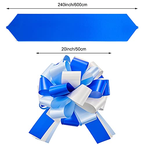 Car Bow Pull Bow Car Gift Wrapping Bow with 20 ft Car Ribbon for Car Decor Wedding New Houses Party Celebration (Blue and White,20 Inch)