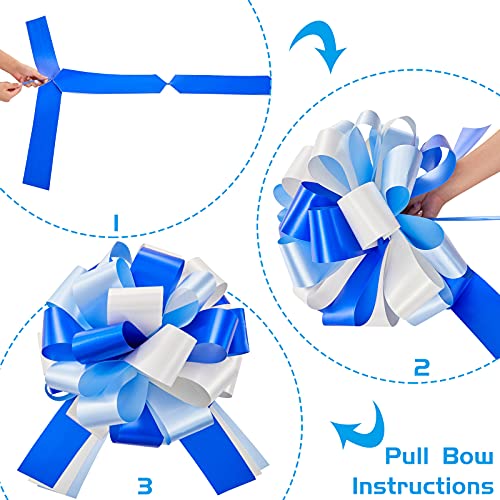 Car Bow Pull Bow Car Gift Wrapping Bow with 20 ft Car Ribbon for Car Decor Wedding New Houses Party Celebration (Blue and White,20 Inch)