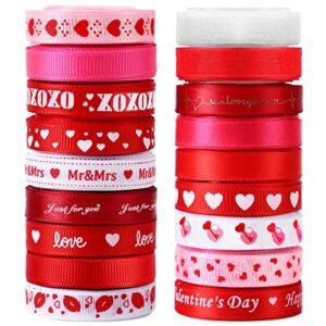 sannix 18 rolls 90 yards valentine’s day ribbons printed grosgrain satin ribbons 3/8″ wide diy craft fabric for valentines wedding anniversary decorations gift wrapping