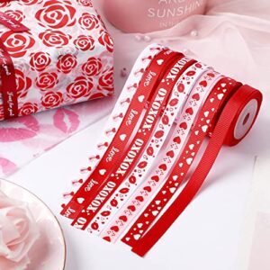 SANNIX 18 Rolls 90 Yards Valentine’s Day Ribbons Printed Grosgrain Satin Ribbons 3/8″ Wide DIY Craft Fabric for Valentines Wedding Anniversary Decorations Gift Wrapping