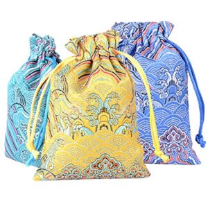 10pcs Silk Brocade Jewelry Pouch Bag 4x5.5" for Wedding Party Favors, Drawstring Coin Purse Embroidered Sachet Candy Chocolate Bag for Christmas New Year Birthday Party (Thick)