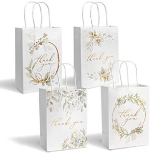 created flow eucalyptus wedding thank you gift bags small size guests bridal shower bridesmaids gift bags birthday party thank you favors bag baby shower office business thank you bags bulk merchandise white handles gold foil paper 16 pack 4 designs