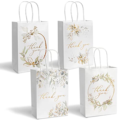 Created Flow Eucalyptus Wedding Thank You Gift Bags Small Size Guests Bridal Shower Bridesmaids Gift Bags Birthday Party Thank You Favors Bag Baby Shower Office Business Thank You Bags Bulk Merchandise White Handles Gold Foil Paper 16 Pack 4 Designs