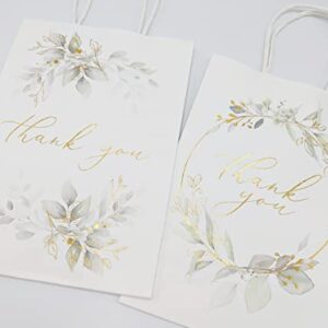 Created Flow Eucalyptus Wedding Thank You Gift Bags Small Size Guests Bridal Shower Bridesmaids Gift Bags Birthday Party Thank You Favors Bag Baby Shower Office Business Thank You Bags Bulk Merchandise White Handles Gold Foil Paper 16 Pack 4 Designs