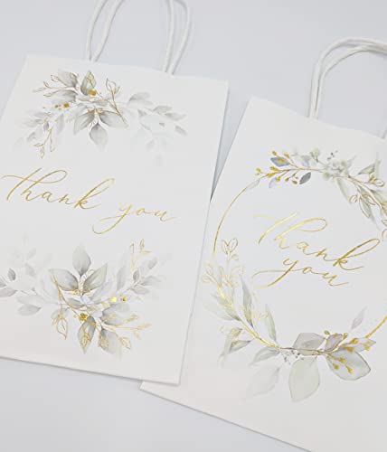 Created Flow Eucalyptus Wedding Thank You Gift Bags Small Size Guests Bridal Shower Bridesmaids Gift Bags Birthday Party Thank You Favors Bag Baby Shower Office Business Thank You Bags Bulk Merchandise White Handles Gold Foil Paper 16 Pack 4 Designs