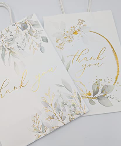 Created Flow Eucalyptus Wedding Thank You Gift Bags Small Size Guests Bridal Shower Bridesmaids Gift Bags Birthday Party Thank You Favors Bag Baby Shower Office Business Thank You Bags Bulk Merchandise White Handles Gold Foil Paper 16 Pack 4 Designs