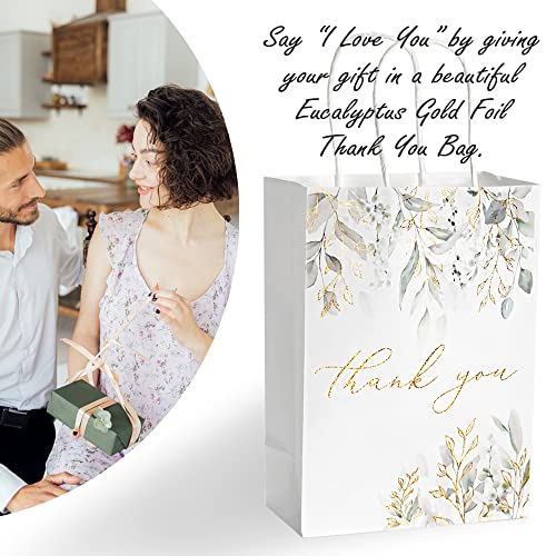 Created Flow Eucalyptus Wedding Thank You Gift Bags Small Size Guests Bridal Shower Bridesmaids Gift Bags Birthday Party Thank You Favors Bag Baby Shower Office Business Thank You Bags Bulk Merchandise White Handles Gold Foil Paper 16 Pack 4 Designs