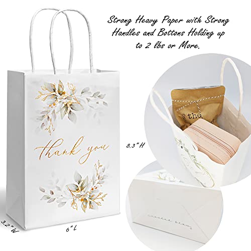 Created Flow Eucalyptus Wedding Thank You Gift Bags Small Size Guests Bridal Shower Bridesmaids Gift Bags Birthday Party Thank You Favors Bag Baby Shower Office Business Thank You Bags Bulk Merchandise White Handles Gold Foil Paper 16 Pack 4 Designs