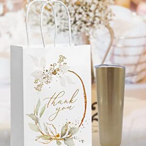 Created Flow Eucalyptus Wedding Thank You Gift Bags Small Size Guests Bridal Shower Bridesmaids Gift Bags Birthday Party Thank You Favors Bag Baby Shower Office Business Thank You Bags Bulk Merchandise White Handles Gold Foil Paper 16 Pack 4 Designs