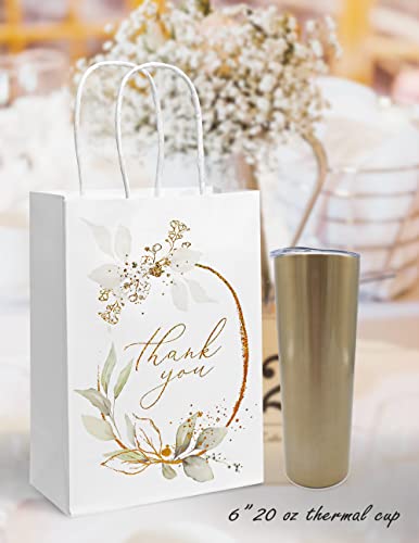 Created Flow Eucalyptus Wedding Thank You Gift Bags Small Size Guests Bridal Shower Bridesmaids Gift Bags Birthday Party Thank You Favors Bag Baby Shower Office Business Thank You Bags Bulk Merchandise White Handles Gold Foil Paper 16 Pack 4 Designs