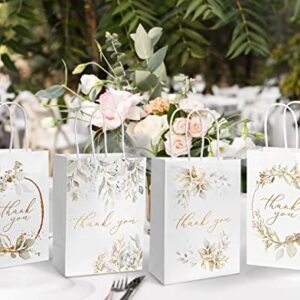 Created Flow Eucalyptus Wedding Thank You Gift Bags Small Size Guests Bridal Shower Bridesmaids Gift Bags Birthday Party Thank You Favors Bag Baby Shower Office Business Thank You Bags Bulk Merchandise White Handles Gold Foil Paper 16 Pack 4 Designs