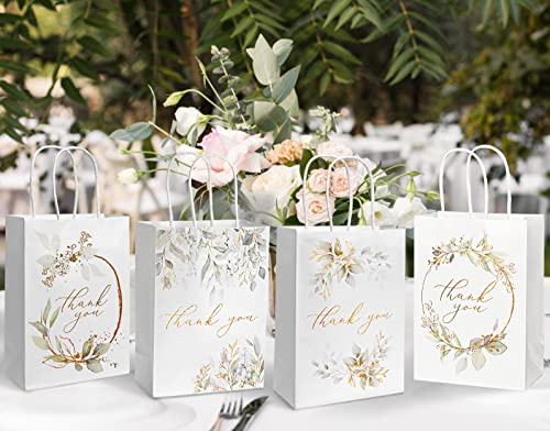 Created Flow Eucalyptus Wedding Thank You Gift Bags Small Size Guests Bridal Shower Bridesmaids Gift Bags Birthday Party Thank You Favors Bag Baby Shower Office Business Thank You Bags Bulk Merchandise White Handles Gold Foil Paper 16 Pack 4 Designs