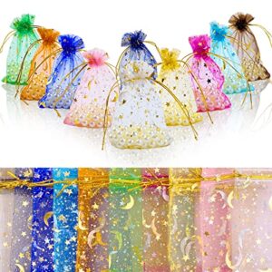 100 moon stars drawstring organza present bags, moon star organza jewelry gift pouch candy pouch drawstring wedding favor bags (color mixing, 3.5 x 4.7 inch)