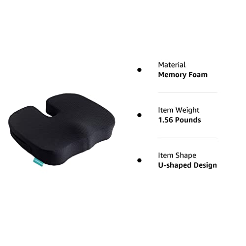 Coccyx Seat Cushion Orthopedic Memory Foam Seat Cushion for Car Office Wheelchair Desk, Comfort Chair Tailbone Pillow, Ventilated Designed for Hip Back Sciatica Pain Relief, Non-Slip Portable Black