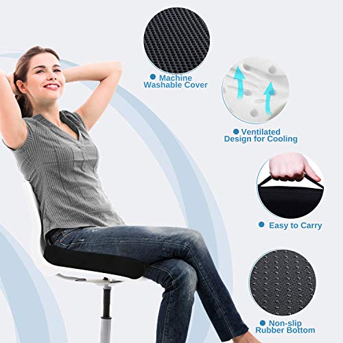 Coccyx Seat Cushion Orthopedic Memory Foam Seat Cushion for Car Office Wheelchair Desk, Comfort Chair Tailbone Pillow, Ventilated Designed for Hip Back Sciatica Pain Relief, Non-Slip Portable Black