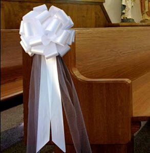 large white wedding pull bows with long tulle tails – 9″ wide, set of 6, wedding pew bows, mother’s day, valentine’s day, aisle decor, reception, large christmas bow, wreath, anniversary