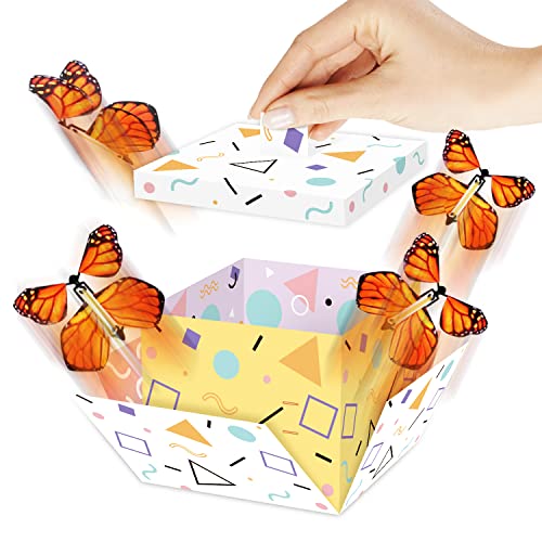 FETTIPOP DIY Butterfly Explosion Gift Box (white-yellow) 7.1x5.5x4.3 inches, Surprise Flying Butterfly Box for Birthday, Party, Father’s and Mother’s Day, Graduations, Anniversaries, Holidays, Any Occasion