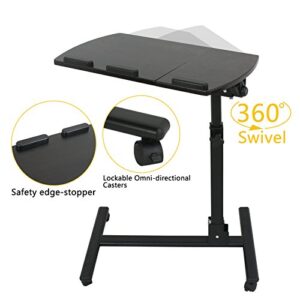 SUPER DEAL Angle & Height Adjustable Rolling Table Desk Laptop Notebook Stand Tiltable Tabletop Desk Sofa/Bed Side Table Hospital Table Stand W/Lockable Casters