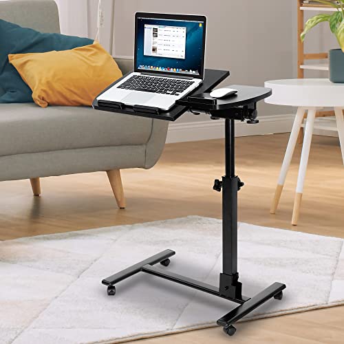 SUPER DEAL Angle & Height Adjustable Rolling Table Desk Laptop Notebook Stand Tiltable Tabletop Desk Sofa/Bed Side Table Hospital Table Stand W/Lockable Casters