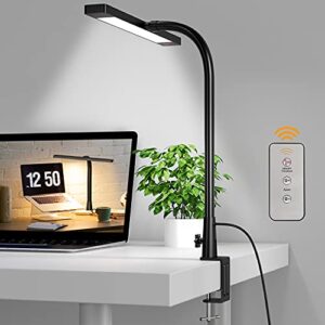 skyleo led desk lamp with clip – eye protection desk lamps for home office – gooseneck lamp for desk – 3 light modes x 10 brightness levels – usb port – 5v/2a adapter – black