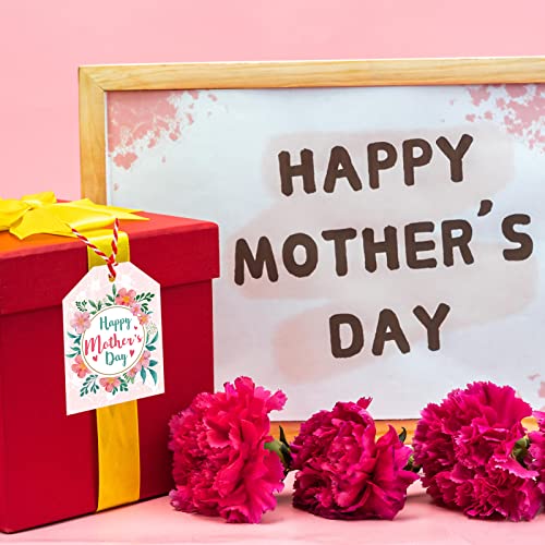 Mother's Day Gift Tags Happy Mother's Day Gift Wrapping Labels 60Pcs with 33ft Strings