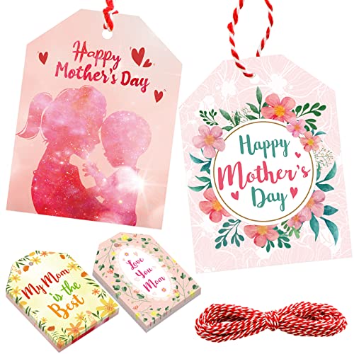 Mother's Day Gift Tags Happy Mother's Day Gift Wrapping Labels 60Pcs with 33ft Strings