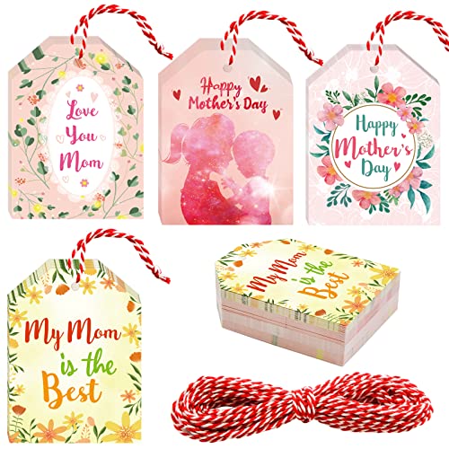 Mother's Day Gift Tags Happy Mother's Day Gift Wrapping Labels 60Pcs with 33ft Strings