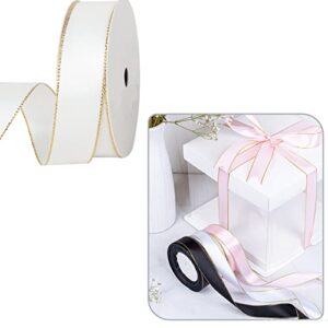 VIVIQUEN White Double Faced Satin Ribbon with Gold Edge, 1” Polyester Continuous Ribbon -25 Yards,Wide Ribbon for Gift Wrapping,Wedding,Bows Bouquet,Floral Arrangement and Craft