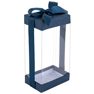 hammont clear plastic gift boxes (6 pack) bakery boxes with base, lid & ribbon | for cakes, pastries, cupcakes & party favors (navy blue, 7.5×3.75×2.5”)