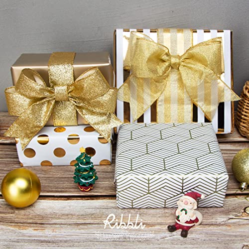 Ribbli Christmas Wrapping Paper, White and Gold Wrapping Paper for Birthday, Holiday, Wedding, Graduations, Baby Shower, Polka dots/Stripes/Geometric/Matte Gold,4 Rolls - 30 inch x 120 inch(10feet) Per Roll