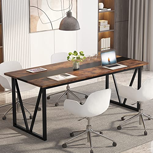 Tribesigns 6FT Conference Table, 70.8W x 31.5D inch Meeting Seminar Table for Office Conference Room, Modern Rectangular Training Table Boardroom Desk with Metal Frame (Rusitc Brown)